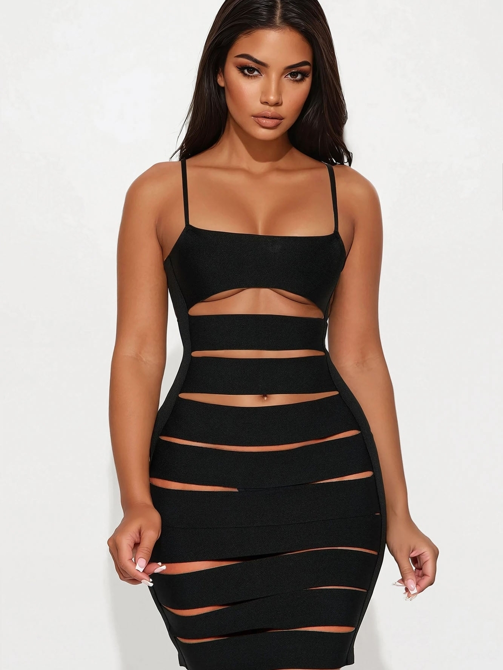 Fashion Nova Black Strappy Cutout Bodycon Mini Dress